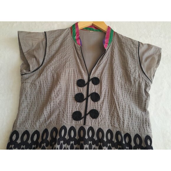 Womens Size 42/10-12 Anarkali Traditional India Bollywood Maxi Dress Gray Black - Picture 2 of 7